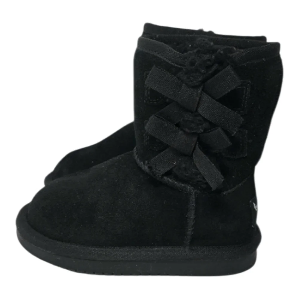 Koolaburra by‎ UGG Victoria Black Suede Short Boots Bow Detail Girl  7 1090330
